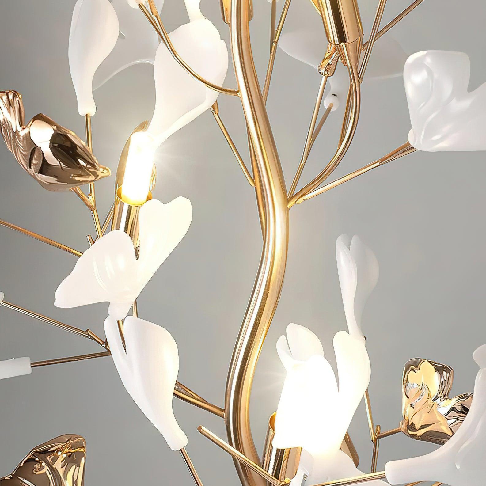 Luxury Porcelain Ginkgo Leaf Accent Standing Floor Lamp in Gold Finish