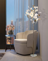 Luxury Porcelain Ginkgo Leaf Accent Standing Floor Lamp in Gold Finish
