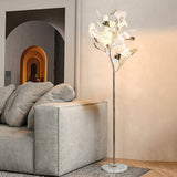 Luxury Porcelain Ginkgo Leaf Accent Standing Floor Lamp in Gold Finish