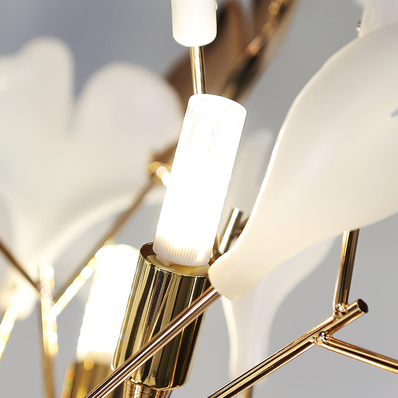 Luxury Porcelain Ginkgo Leaf Accent Standing Floor Lamp in Gold Finish