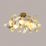 Modern Gold Ginkgo Leaf Flush Mount Ceiling Light with White Ceramic Accents