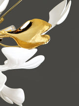 Modern Gold Ginkgo Leaf Flush Mount Ceiling Light with White Ceramic Accents