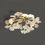 Modern Gold Ginkgo Leaf Flush Mount Ceiling Light with White Ceramic Accents