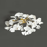 Modern Gold Ginkgo Leaf Flush Mount Ceiling Light with White Ceramic Accents