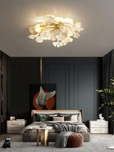 Modern Gold Ginkgo Leaf Flush Mount Ceiling Light with White Ceramic Accents