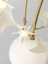 Modern Ginkgo Branch Glass Globe Ceiling Light Gold Semi Flush Mount Chandelier