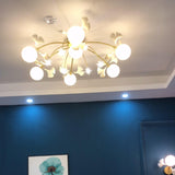Modern Ginkgo Branch Glass Globe Ceiling Light Gold Semi Flush Mount Chandelier