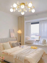 Modern Ginkgo Branch Glass Globe Ceiling Light Gold Semi Flush Mount Chandelier