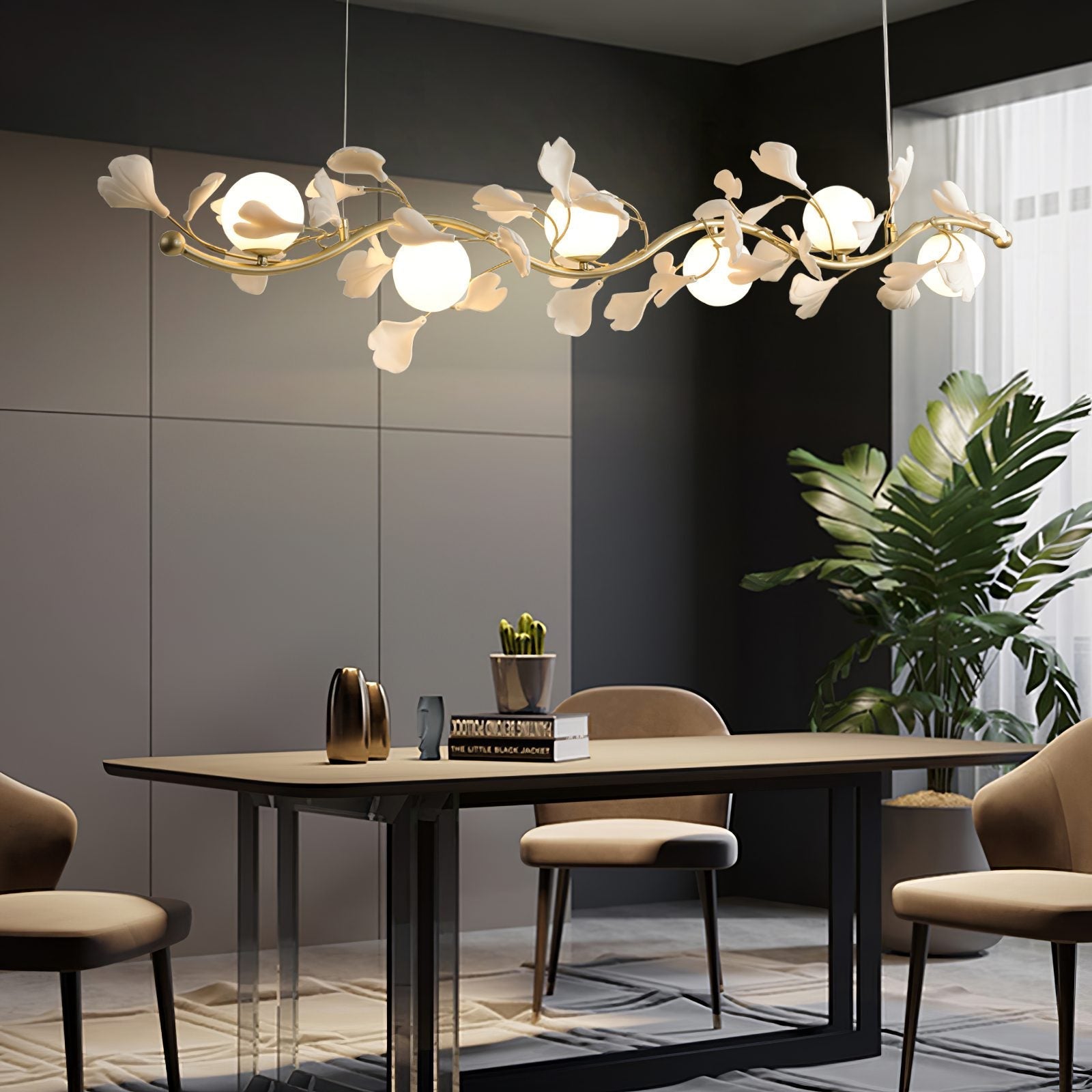 luxury-ginkgo-leaf-linear-chandelier-gold-metal-bar-light-with-white-ceramic-petal-shades
