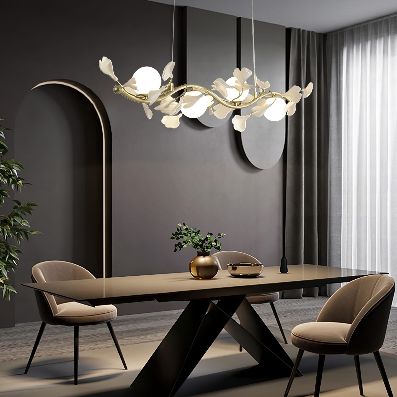 luxury-ginkgo-leaf-linear-chandelier-gold-metal-bar-light-with-white-ceramic-petal-shades