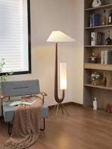 Modern Giraffe Torchiere Floor Lamp Walnut and Stainless Steel Standing Light with White Shade