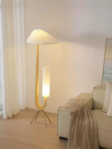 Modern Giraffe Torchiere Floor Lamp Walnut and Stainless Steel Standing Light with White Shade
