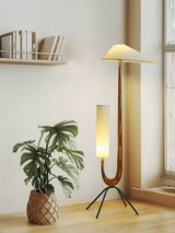 Modern Giraffe Torchiere Floor Lamp Walnut and Stainless Steel Standing Light with White Shade
