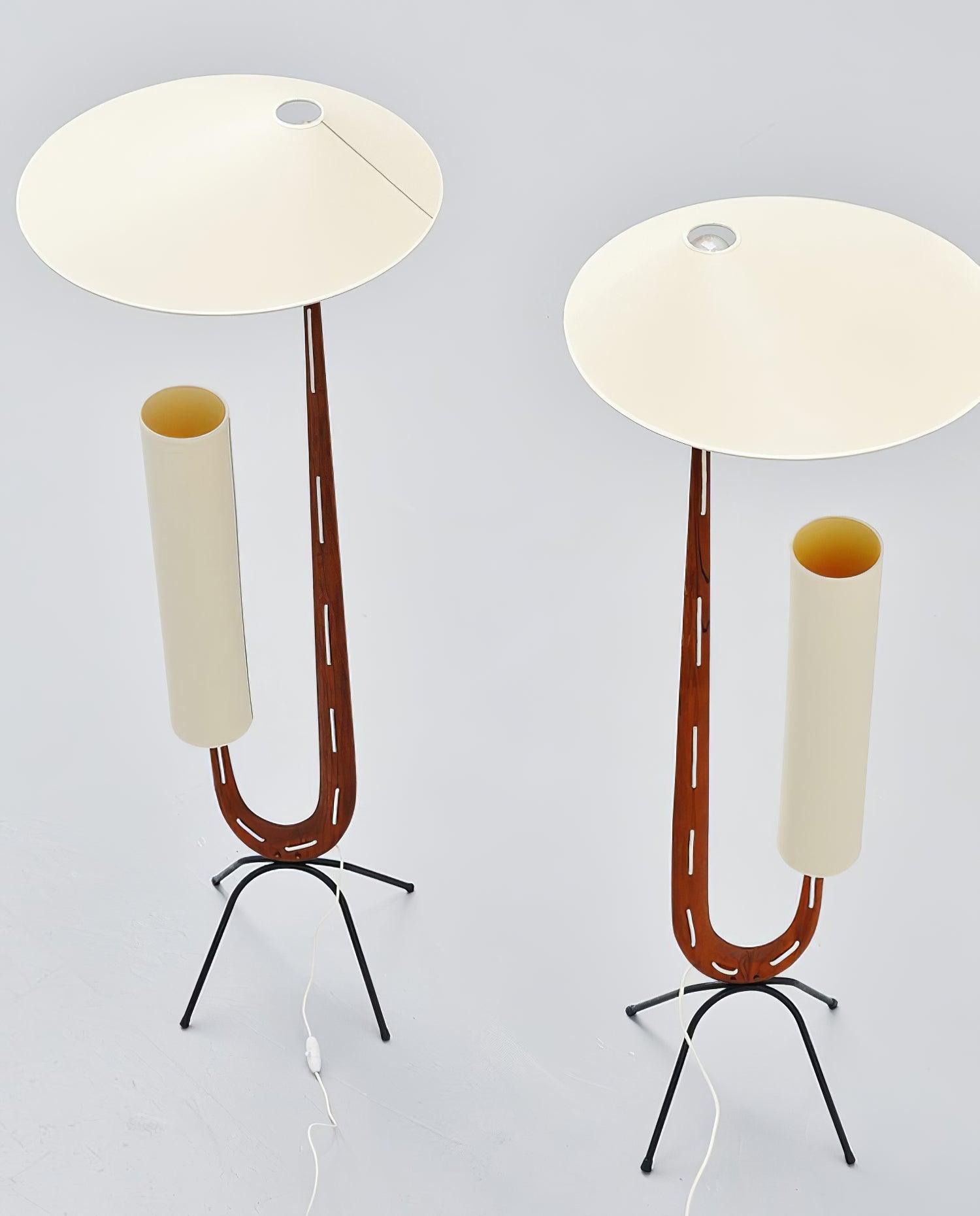 Modern Giraffe Torchiere Floor Lamp Walnut and Stainless Steel Standing Light with White Shade