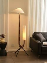Modern Giraffe Torchiere Floor Lamp Walnut and Stainless Steel Standing Light with White Shade
