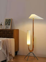 Modern Giraffe Torchiere Floor Lamp Walnut and Stainless Steel Standing Light with White Shade