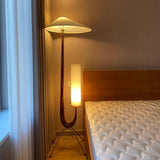 Modern Giraffe Torchiere Floor Lamp Walnut and Stainless Steel Standing Light with White Shade