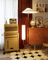 Modern Giraffe Torchiere Floor Lamp Walnut and Stainless Steel Standing Light with White Shade