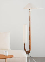 Modern Giraffe Torchiere Floor Lamp Walnut and Stainless Steel Standing Light with White Shade