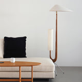Modern Giraffe Torchiere Floor Lamp Walnut and Stainless Steel Standing Light with White Shade