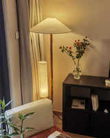 Modern Giraffe Torchiere Floor Lamp Walnut and Stainless Steel Standing Light with White Shade