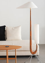 Modern Giraffe Torchiere Floor Lamp Walnut and Stainless Steel Standing Light with White Shade