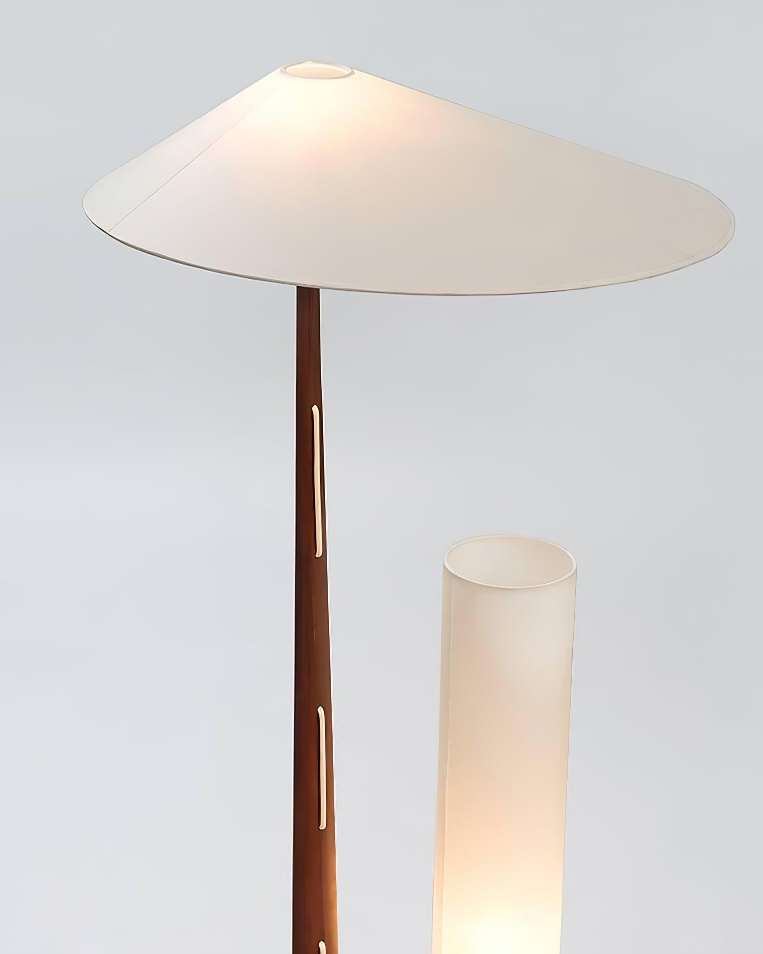 Modern Giraffe Torchiere Floor Lamp Walnut and Stainless Steel Standing Light with White Shade