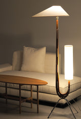 Modern Giraffe Torchiere Floor Lamp Walnut and Stainless Steel Standing Light with White Shade
