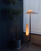 Modern Giraffe Torchiere Floor Lamp Walnut and Stainless Steel Standing Light with White Shade