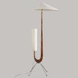 Modern Giraffe Torchiere Floor Lamp Walnut and Stainless Steel Standing Light with White Shade