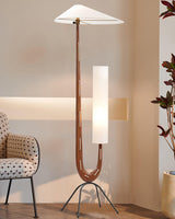 Modern Giraffe Torchiere Floor Lamp Walnut and Stainless Steel Standing Light with White Shade