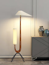 Modern Giraffe Torchiere Floor Lamp Walnut and Stainless Steel Standing Light with White Shade