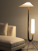 Modern Giraffe Torchiere Floor Lamp Walnut and Stainless Steel Standing Light with White Shade