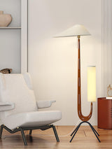 Modern Giraffe Torchiere Floor Lamp Walnut and Stainless Steel Standing Light with White Shade