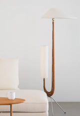 Modern Giraffe Torchiere Floor Lamp Walnut and Stainless Steel Standing Light with White Shade