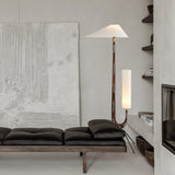 Modern Giraffe Torchiere Floor Lamp Walnut and Stainless Steel Standing Light with White Shade