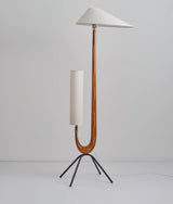 Modern Giraffe Torchiere Floor Lamp Walnut and Stainless Steel Standing Light with White Shade