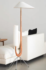 Modern Giraffe Torchiere Floor Lamp Walnut and Stainless Steel Standing Light with White Shade
