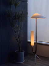 Modern Giraffe Torchiere Floor Lamp Walnut and Stainless Steel Standing Light with White Shade