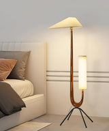 Modern Giraffe Torchiere Floor Lamp Walnut and Stainless Steel Standing Light with White Shade
