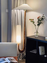 Modern Giraffe Torchiere Floor Lamp Walnut and Stainless Steel Standing Light with White Shade
