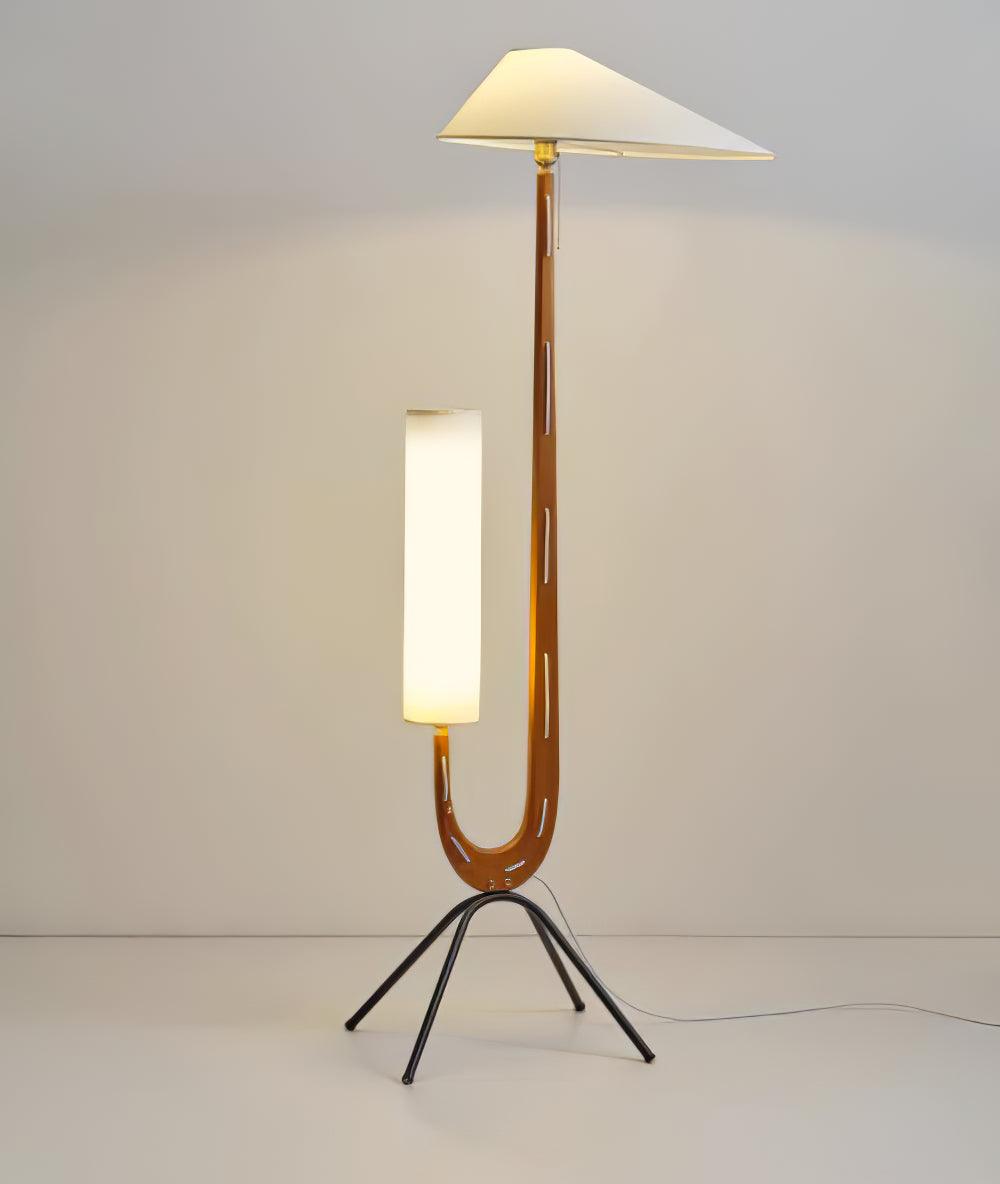 Modern Giraffe Torchiere Floor Lamp Walnut and Stainless Steel Standing Light with White Shade
