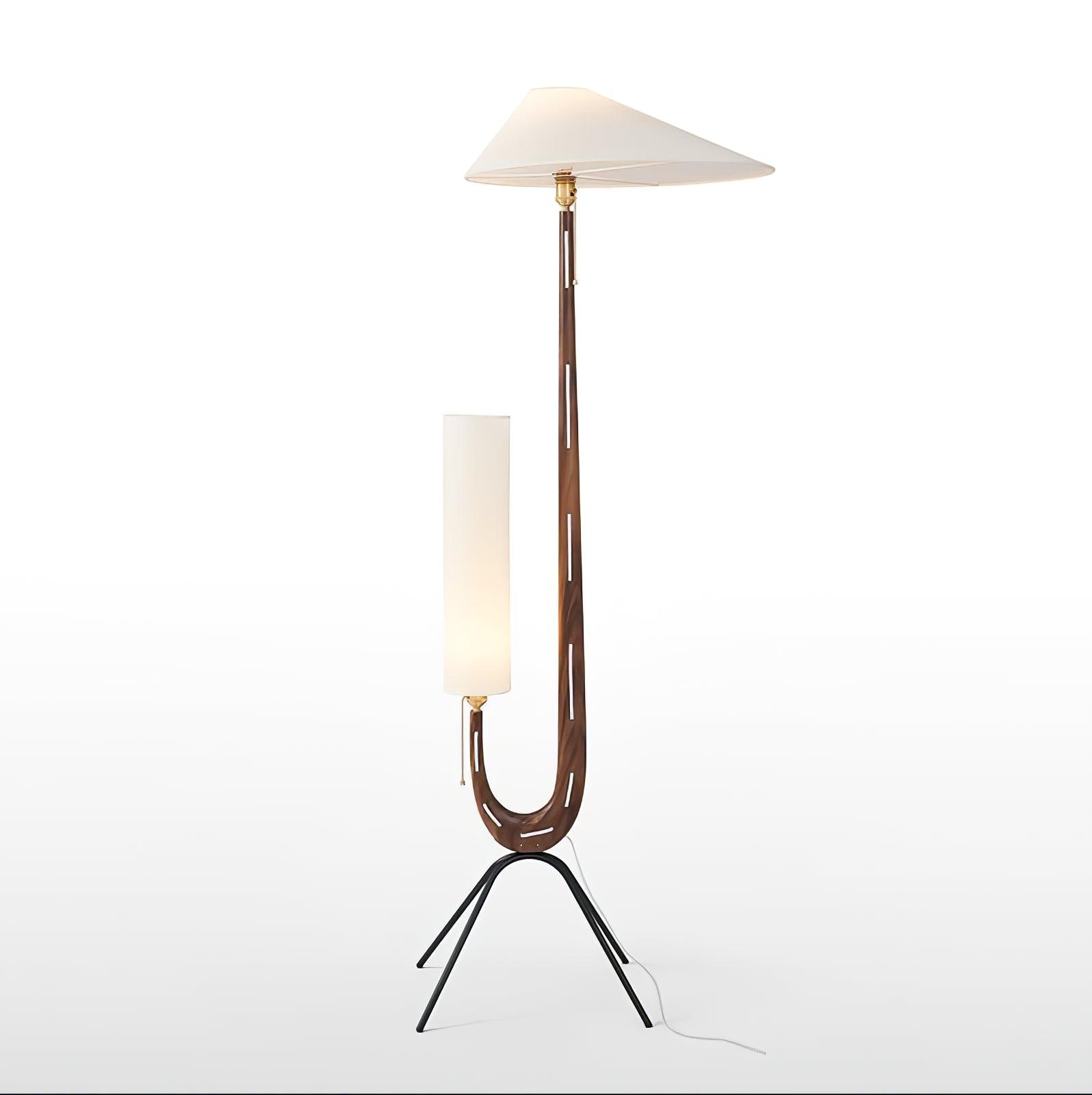 Modern Giraffe Torchiere Floor Lamp Walnut and Stainless Steel Standing Light with White Shade