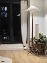 Modern Giraffe Torchiere Floor Lamp Walnut and Stainless Steel Standing Light with White Shade
