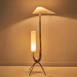 Modern Giraffe Torchiere Floor Lamp Walnut and Stainless Steel Standing Light with White Shade