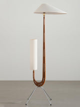 Modern Giraffe Torchiere Floor Lamp Walnut and Stainless Steel Standing Light with White Shade
