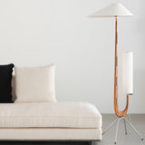 Modern Giraffe Torchiere Floor Lamp Walnut and Stainless Steel Standing Light with White Shade