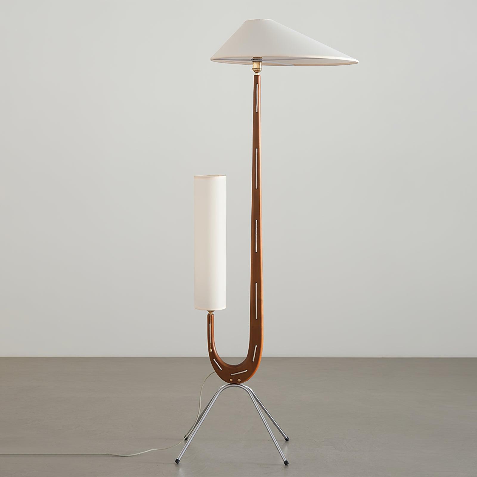 Modern Giraffe Torchiere Floor Lamp Walnut and Stainless Steel Standing Light with White Shade