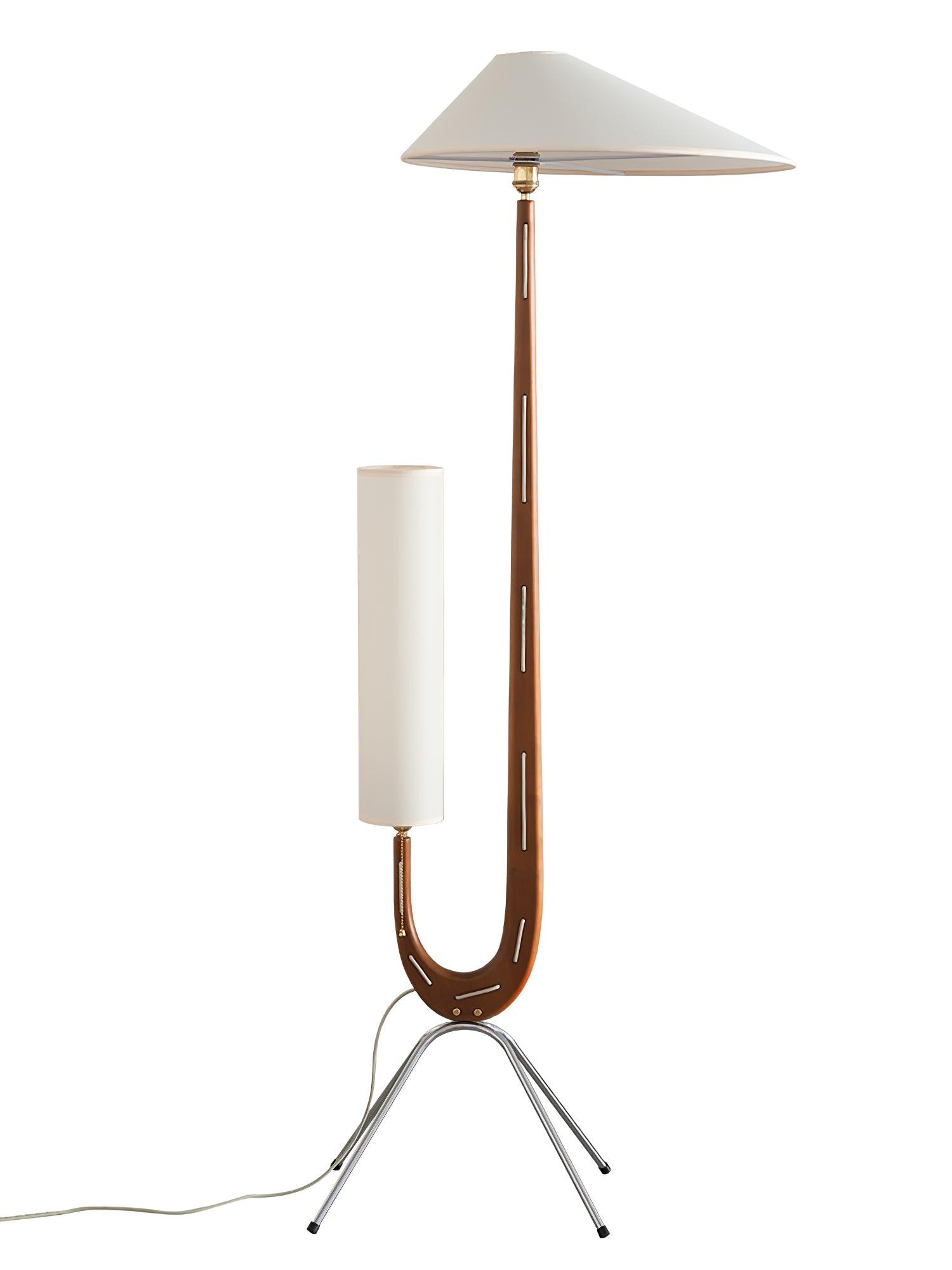 Modern Giraffe Torchiere Floor Lamp Walnut and Stainless Steel Standing Light with White Shade