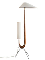 Modern Giraffe Torchiere Floor Lamp Walnut and Stainless Steel Standing Light with White Shade